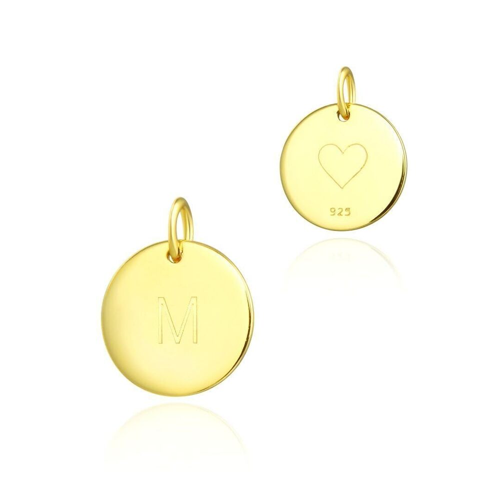 3382 2pcs Real 18K Yellow Gold Plated Sterling Silver 12mm Letter M Charm